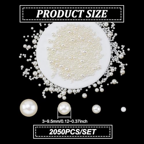 Ca. 2050 Stuks Geen Hole Kralen Assorted Kralen Rond Gepolijst Losse Kralen voor Nail Art Scrapbook voor Vases DIY Decoratie Beige Diameter 3-9,5mm