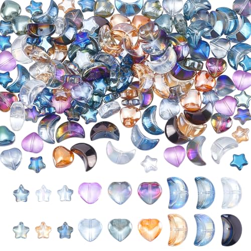 180st 18 Styles Galvaniseren Glazen kralen, Maan ster hart los kralen Spacer kralen Assortiment Supplies voor oorbellen armband ketting sleutelhangers sieraden DIY