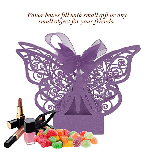100 PCS witte bruiloft favorieten dozen, snoep chocolade Sieraden Verrassing voor bruids douche Rustic Gift Box(Licht paars) 5