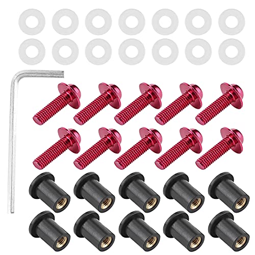 Bolt Nuts Motorsport Body Onderdelen, 10 st. Motorfiets Windscherm Bolts Nuts Universal Motorcycle Fairing Assembly Kit Black (Rode)