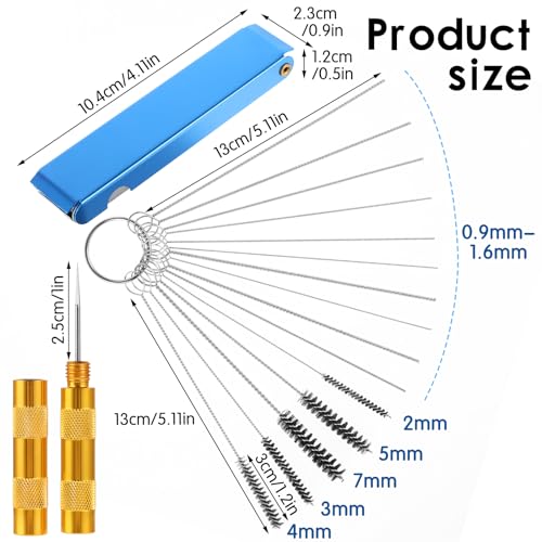 Torch Tip Cleaner, Carburator Cleaning Kit, Koolstof Dirt Jet Removal Cleaner 13Schone Threads 10Schoonende naalden 5Nylon Penselen 1 Pick Tool Throttle Body Cleaner Tool Las Tip 5