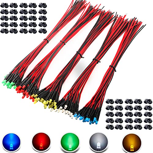 100 st 3mm 3V-9V-12V LED-diode, LED met kabel 12V, Model Railway H0 Verlichting RC Model Making LED Diodes Licht + 100st 3mm LED Montageringen Plastic (rood, geel, groen, wit