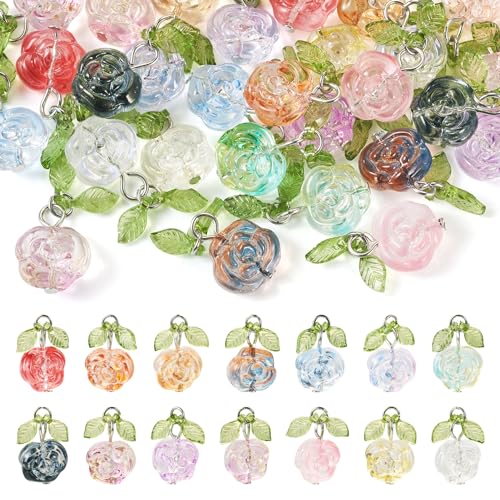28st Glazen bedeltjes Bloem/Cross/Lotus Seed Pod Dangle Charms Transparant Crystal Lampwork Dangle Charms voor ketting oorbellen sieraden maken