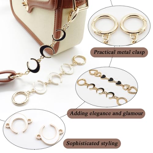 4 st. Bag Extender kettingband, leuke handtas vervanging wit & Black Extender vervanging accessoires metalen ketting met hart Crescent Maan patroon Belt Bag Making Supplies 3