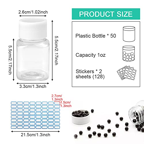 50 st Plastic pil flessen, 30 ml Lege Plastic Vierkante flessen Portable Hervulbare flessen Herbruikbare reisflessen Kleine heldere pil containers met deksels 2 Stickers voor reizen