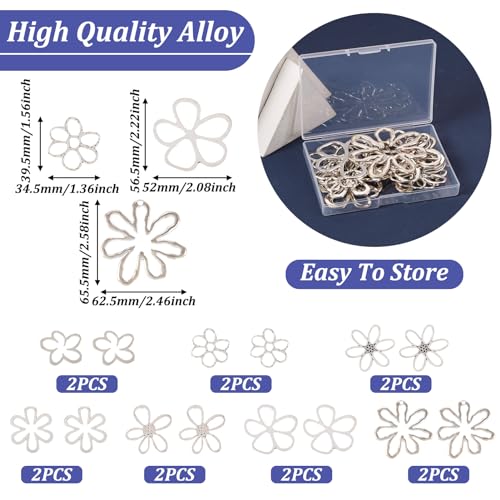 14 st verschillende bloemvorm hangers Hollow Flower Vorm Charms Hollow Flower Frame Hanger voor DIY ketting oorbellen sleutelhanger sieraden maken, Legering Staal, Legering Staal 4