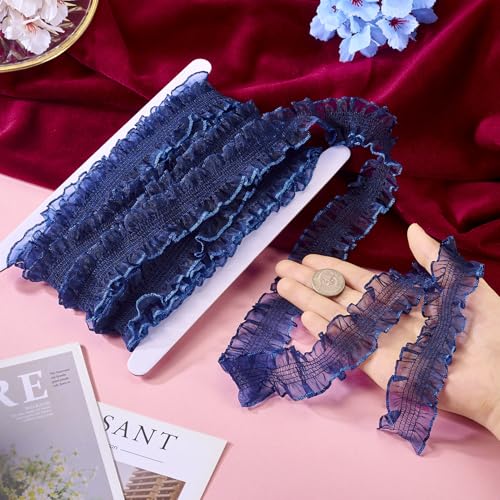 10m Polyester Pleated Lace Trim 33mm Brede Ruched Elastische Stof Lace Ribbon voor Naaiwerk DIY Kostuum Pillowcase Decoraties Bow Making, Navy Blue 4