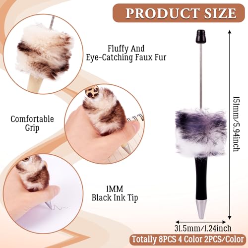 8st Plastic Balpen met Furball DIY Gepersonaliseerde Pennen Kralen Pen met Fur Cute Kralen Pennen voor DIY Stationery School Office Supplies, 4 Kleuren 4