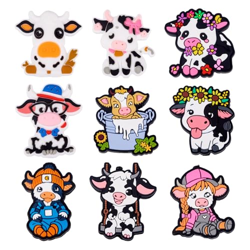 9 st Vee Siliconen Kralen Schattig Dier Rubber Kralen Cartoon Cow Spacer Kralen Dier Siliconen Focal Kralen Ambacht Kralen voor DIY armband sieraden maken