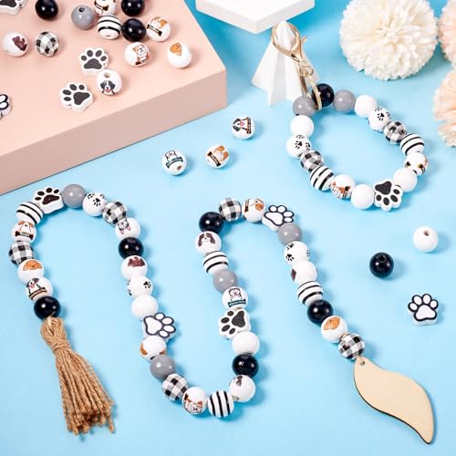 230 st. Honden Hout Europese kralen Mooie honden Husky & Shepherd & Bulldog ronde houten spacer kralen 15mm Hout grote hole kralen voor DIY armband sieraden maken