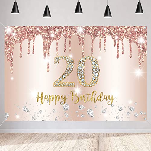 20e verjaardag decoratie vrouwen,20e verjaardag decoratie roos goud glitter vlekken stof schild poster,20e verjaardag achtergrond banner vrouw 20e verjaardag feest decoratie