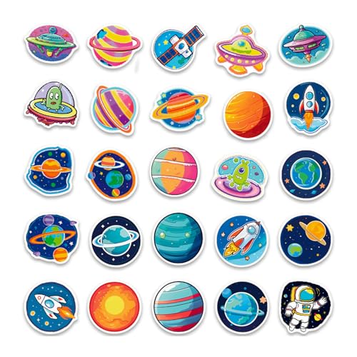 50 stuks Astronaut Space Stickers, Caricature Planet Stickers, Waterproof DIY Stickers voor kinderen 3