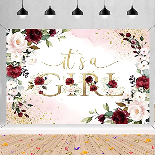 Het is een meisje baby douche achtergrond rode en roze bloemen baby douche fotografie achtergrond bloem meisje feest decoraties Feestbanner Stof Tekenposter