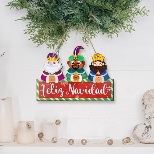 3 x Caetelli Houten kerstdecoratie Lettering Bienvenidos & Feliz Navidad Spaans 3