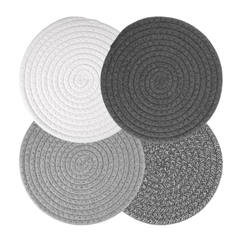 4 stuks onderzetters Diameter 18cm Rond Gevlochten onderzetters, Heat Resistant Coaster Set, Gevlochten Hot Pads Non Slip Coaster van Katoen Placemats voor Keuken, Potten, Pannen en Platen