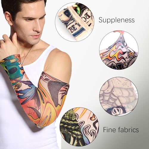 10 st Arm Tattoo Mouwen, Art Arm Fake Tattoo Mouwen Cover Tattoos Mouwen Slip On Unisex 39cm Zonnescherm Mouwen Valse Tijdelijke Tattoo Mouwen voor Halloween Basketbal Biker Party, Multicolour 4