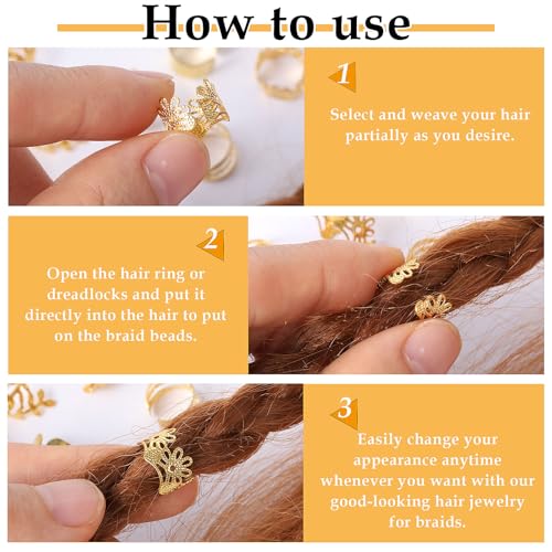 Gouden Vlechten Haar Accessoires 40 Stukken Verstelbaar Metaal Vlechten Ringen Haar Spiraalen Clips Aluminium Haar Ringen Dreadlocks Accessoires Vlecht Haar sieraden voor vrouwen Mannen 4