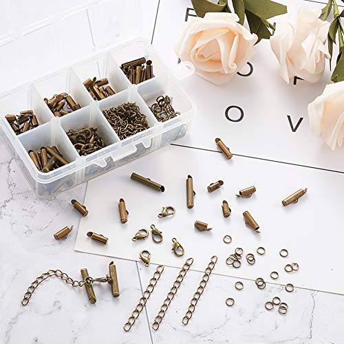 100 st buissluitingen messing antieke brons met legering karabijnsluitingen en roestvrij staal open buigringen ijzeren twist verlengkettingen voor sieraden maken 5