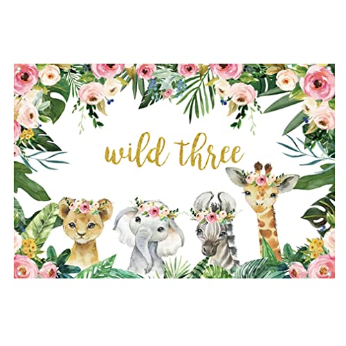 Safari Wild Drie achtergrond Safari Dier 3e Verjaardag Party Backdrop Jungle Meisje 3e Verjaardag Party Decoratie Fotografie Achtergrond Verjaardag Poster, 150cm x 90cm