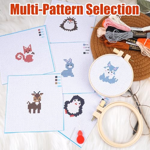 Verpakking van 6 kruissteek beginners set bevat 6 voorgedrukte kruissteek patronen, 2 borduurlijsten, 9 strengen borduurdraad, 7 borduurgereedschappen en instructies (Engelse taal niet 3