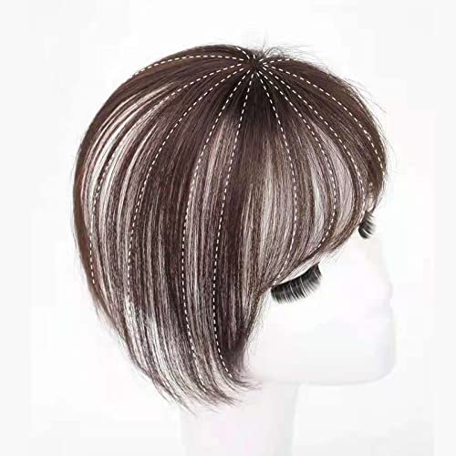 Haar Toppers voor het dunner haar Vrouwen, Mini Fringe haarstuk Rechte Clip in voorhoofd Topper Franse Bang pruik ronde 3D Toppers Haarstukken Clip in toppers Synthetisch 5