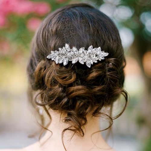 Rhinestone Hair Clips, Sparkling Crystal Barrettes, Mooie Bloem Pins Bruiloft Haar Accessoires, Silver Bruids Accessoires voor Vrouwen, Bruiloft, Bal, Lange(Rijnstenen) 4