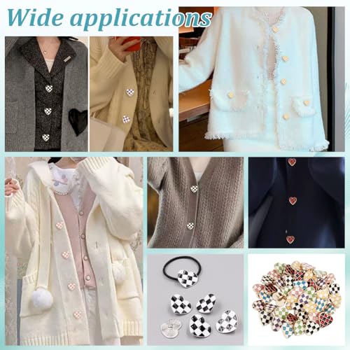 49st 7 Kleuren Shank Heart Buttons, 1,8cm Schaakbord Button Sets 1 Hole Check Naaiknop Hart met Tartan voor Jassen Suites Jassen Kleding Accessoires 5