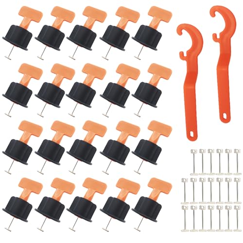 20 stuks Herbruikbare tegelniveaus, tegelinstallatie gereedschap voor de bouw van vloeren, met 2 stuks speciale toetsen en 20 stuks stalen naald