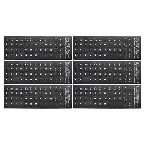 6 stuks Spaanse toetsenbord Stickers, Universal Keyboard Replacement Cover Mat voor Notebook, Bureau, Computer, Zwarte Achtergrond, Witte Inscriptie