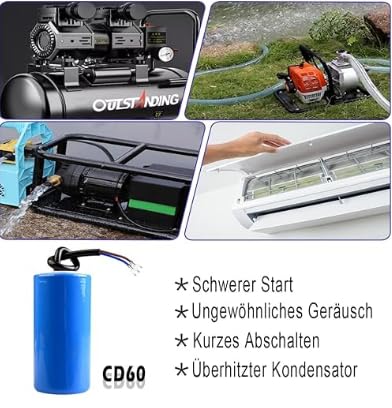 CD60 Start condensator 250V AC 100uF Draai ronde condensator met draadtouw voor Motor Air Compressor 3