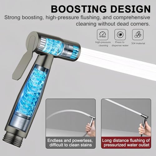 Hoge druk Nozzle Hand Douche Toilet met 2 m Roestvrij stalen slang, 304 Roestvrij stalen Bidet Sprayer voor Toilet, Donkergrijs, Hand Bidet Spray Kit, voor Badkamer, Keuken, Hotel 4