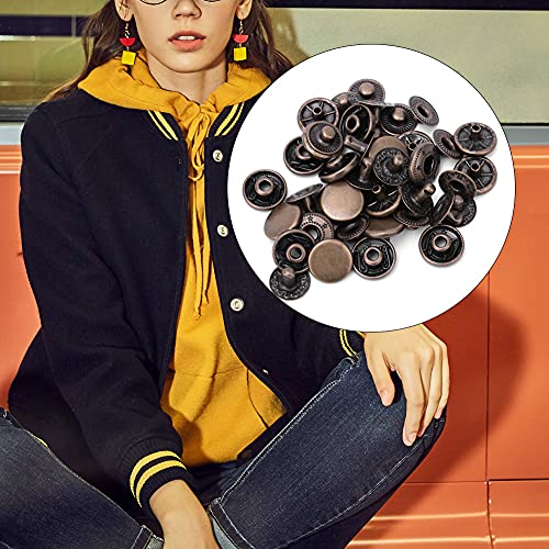 50 Set Pure Messing Push Studs, Ronde Knop Antiek Messing Snap Knoppen voor Stof Bagage Decoratie Accessoires(15mm / 0,59in-Bronzen) 4
