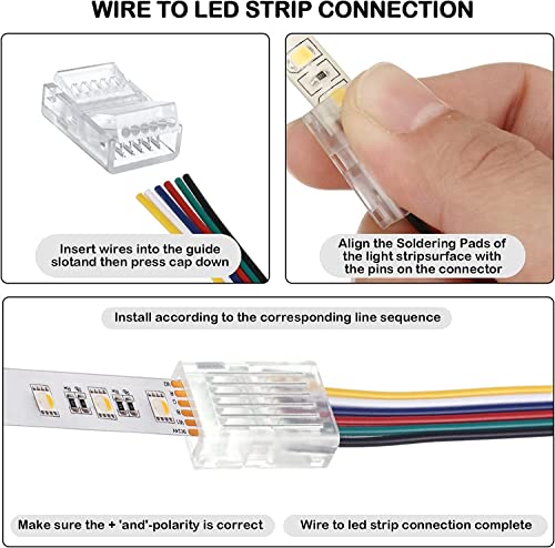 Verpakking van 20 LED Strip Connector, 6 Pin, 12 mm, LED Solder-free Strip Connector, 6 Pin Connector, voor 12 mm RGB WW of RGB+CCT LED 5 V 12 V 24 V (transparant) 5
