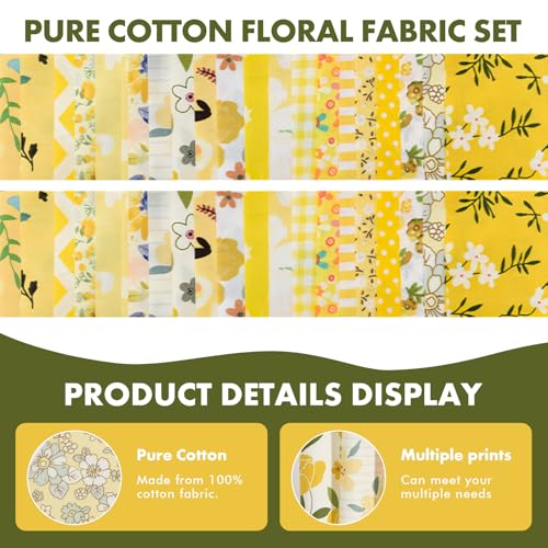 40 Rolls Katoen Quiltstof Bloempatronen, 20 Styles Pre-Cut 2.5 x 19.69 Inch Fabric Strips voor DIY Crafts Naaien, Poppenkleding, Kussendecoratie (Geel, 6 x 50 cm, 2