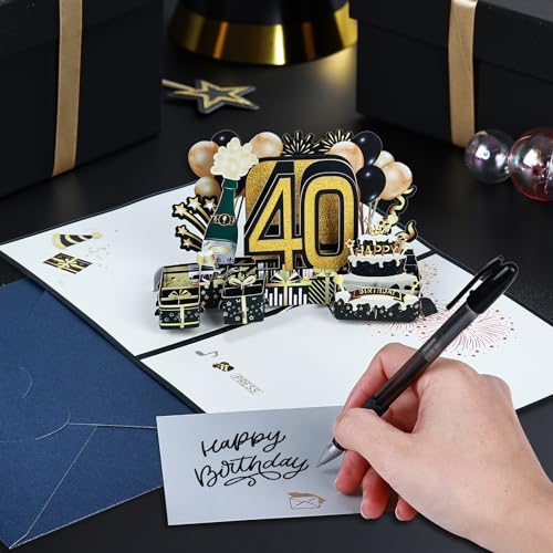 40e verjaardagskaarten vrouwen, lichten en geluid pop up verjaardagskaarten voor mannen, gelukkige verjaardagskaarten met envelop voor vrouwen mama vrouw mannen man vader vrienden 4