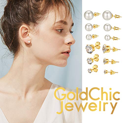 Sieraden roestvrij stalen oorbellen Studs Pack voor mannen Vrouwen, Eenvoudige Solid Geometrische oorbellen Sets, Goud/Zwart/Parel/CZ Kartel Tragus Oorbellen sieraden met geschenkdoos, Roestvrij stalen parel Cubic Zirconia