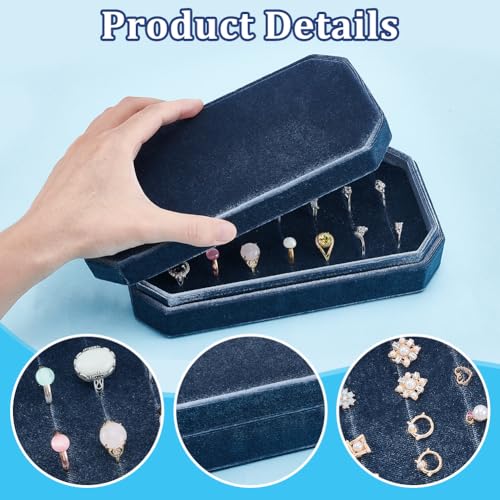 Velvet Ring Organizer Display Lade, 20,8×10.2cm Showcase Ring houder geval met deksel fluweel sieraden opslag doos standaard voor ringen, oorbellen sieraden accessoires, staal blauw 3