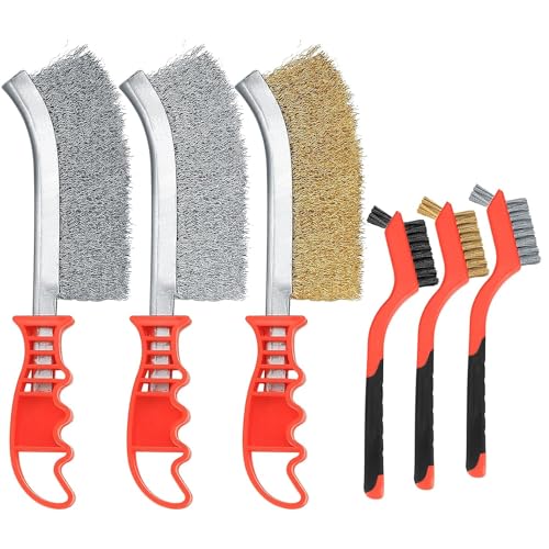6 stuks draad borstelset, stalen borstel, metalen borstel, roestvrij staal koolstof draadborstel, koper gecoate draadborstel, Nylon Penselen voor lassen, Snail, Rust, 3 Large + 3 Kleine