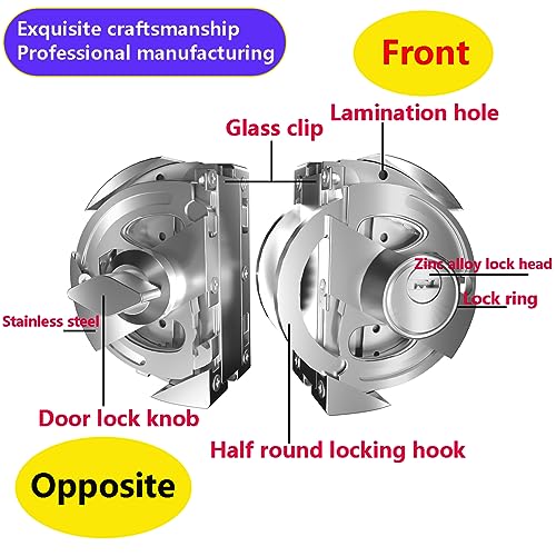 Roestvrij stalen glazen deur slot dubbel glazen deur slot schuifdeur glazen deur met 3 koperen sleutels voor winkel en kantoor, kan worden vergrendeld binnen 5