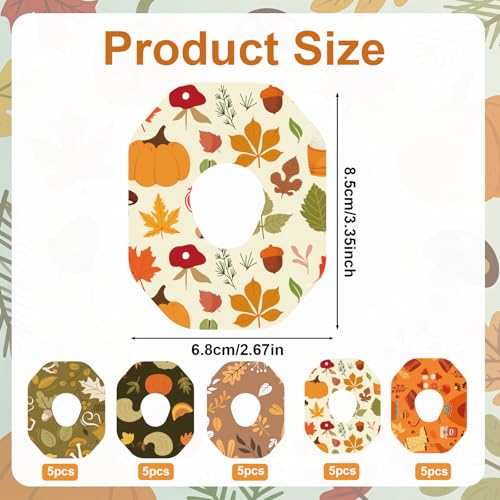 25 st. Zelfklevende patches voor Dexcom G7, 5 Styles Waterdichte ademende CGM Overpatches Sensor Monitor Covers met gaten Zelfklevende Tape en Stickers voor Dexcom G7(Stijl Herfst Maple Leaf)