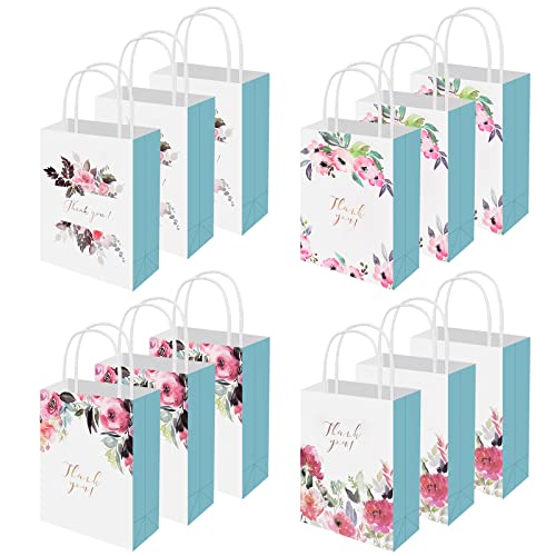 Verpakking van 12 kleine papieren cadeautassen, 16 x 8 x 21 cm, feestcadeautassen met draaibare handgreep, 4 Kraft papieren draagtassen, Winkel bruiloften, Verjaardag, Kerstmis