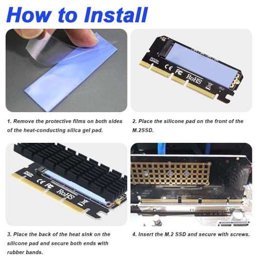 M.2 NVMe naar PCIe 4.0 X16/X8/X4 Adapterkaart met M.2 Aluminium Heat Sink, ondersteunt 2230, 2242, 2260, 2280 Solid State Drives (2 Pack) 5