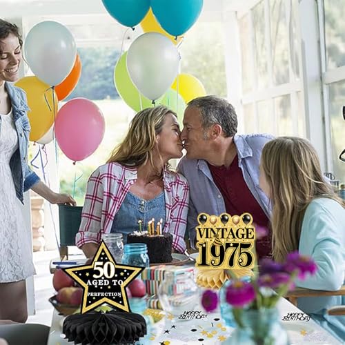Pak van 9 verjaardag decoratie 50 jaar honingraat confetti goud zwart vintage stijl geschenk voor 50 jaar feest 3