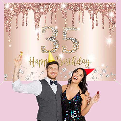 35e verjaardag decoratie vrouwen decoratie roos goud glitter vlekken stof schild poster, 35e verjaardag achtergrond banner vrouw 35 verjaardag feest decoratie 5