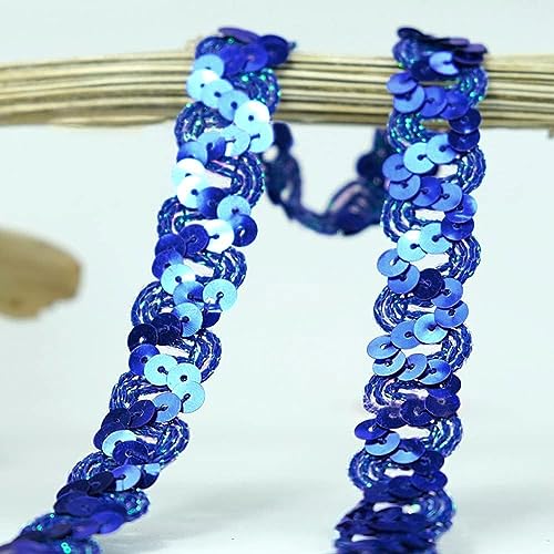 12 m, 18 mm, glitter pailletten, kant lint, pailletten, gevlochten decoratieve band, lint, linten, trim, boordband voor DIY naaien, kostuums, handwerk decoratie, marine blauw