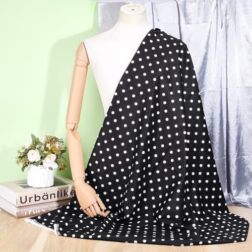 3 m polkadot-stof, 1,5 m breed polyester stippen bedrukt ambachtelijke decoratieve stof voor naaien quilten doe-het-zelf ambachten tafelkleden gordijnen, zwart 4