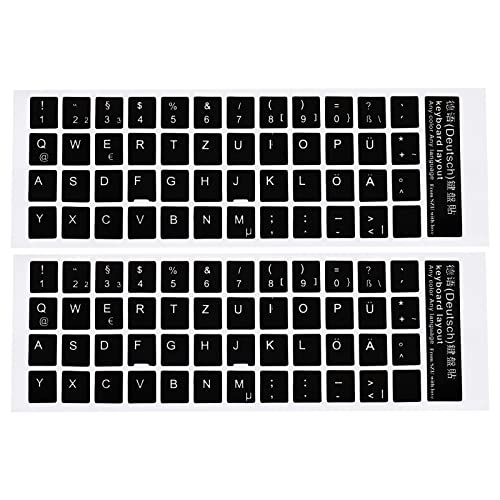 Duitse toetsenbord Stickers, 2 stuks Universal Keyboard Replacement Smooth Cover voor Notebook Bureaublad Computer, Black White Achtergrond Lettering