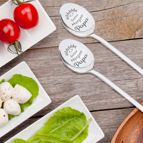 2 x Lepels met Gravure, 19 cm, Roestvrij staal, Koffielepels met Gravure, Liefde, Robuust en Duurzaam, Unieke Liefde Lepel met Gravure Goedemorgen Mam, Pap, voor Vaderdag en Moederdag 3