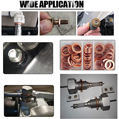 200PCS Rood koper Olie Drain Plug pakking Kit, warmte behandeld 9 soorten voor oliepan schroefplug, water, brandstofolie en hydraulische aansluiting 3