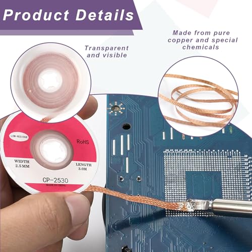 Desoldeersleuven, 4 stuks, soldeerset 2 mm, 2,5 mm, 3 mm, 3,5 mm, koperen desoldeerdraad, geen schone desoldeersleuf, ideaal voor hetsolderen en verwijderen van soldeer uit soldeerpunten 3